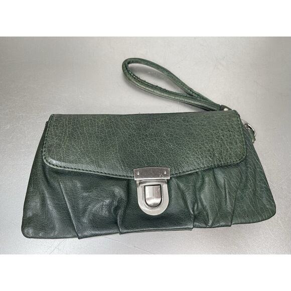 Liebeskind Leather Berlin Wallet Envelope Wristlet Bag Zipper Clutch Deep Green - Picture 1 of 6